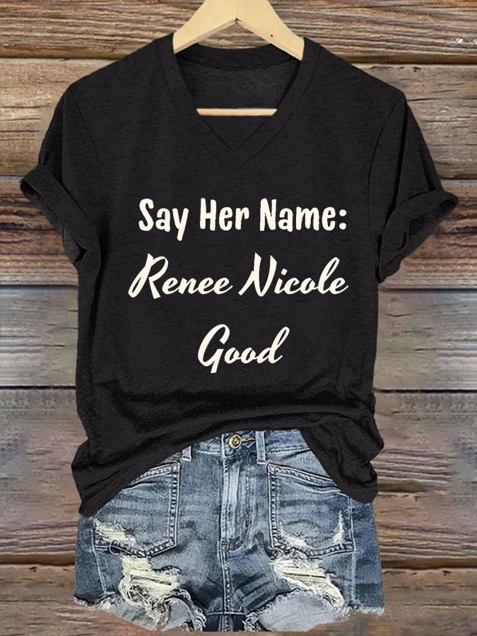 Women's Say Her Name Print V Neck T-shirt