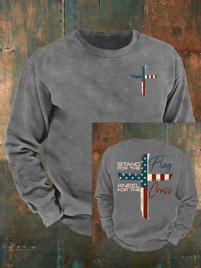 Men's Stand For The Flag Kneel For The Cross Print Sweatshirt