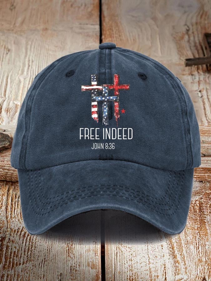 Vintage Free Indeed USA 4th Of July Print Baseball Cap