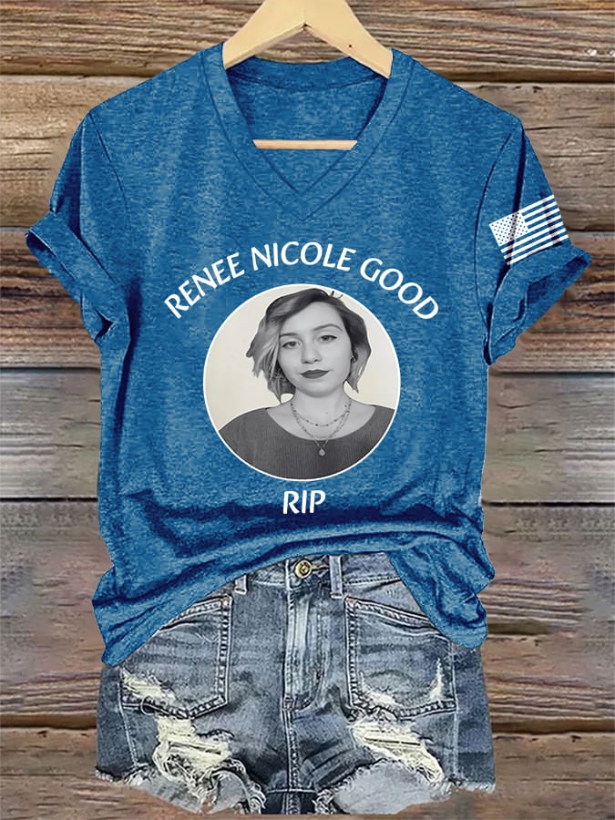 V-Neck Retro Justice For Renee Nicole Good Print T-Shirt