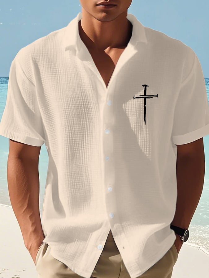 Men's Faith Cross Print Waffle Shirt