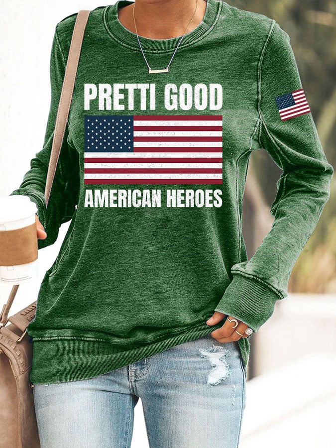 Women's Pretti Good American Heroes Print Casual Sweatshirt