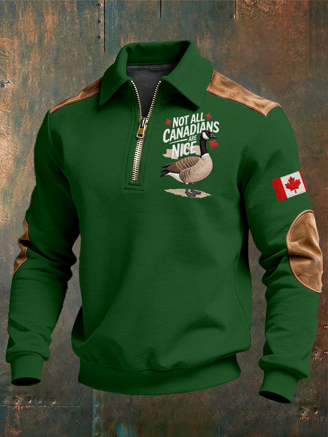 Men's casual Canadian Print Zipper Sweatshirt