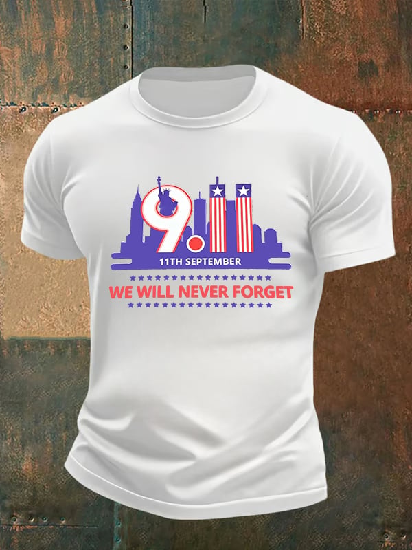 Men's WE WILL NEVER FORGET Print Crew-Neck T-Shirt
