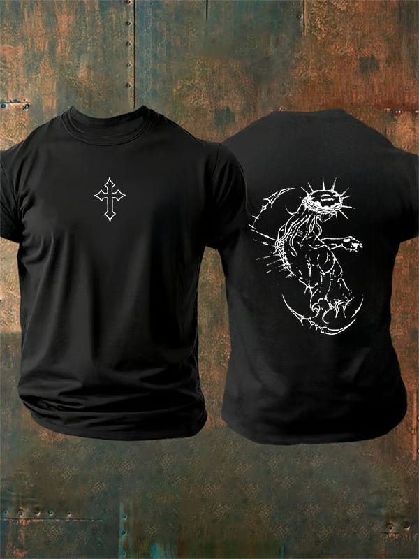 Unisex Fearless Cross Print Acid Washed T-shirt