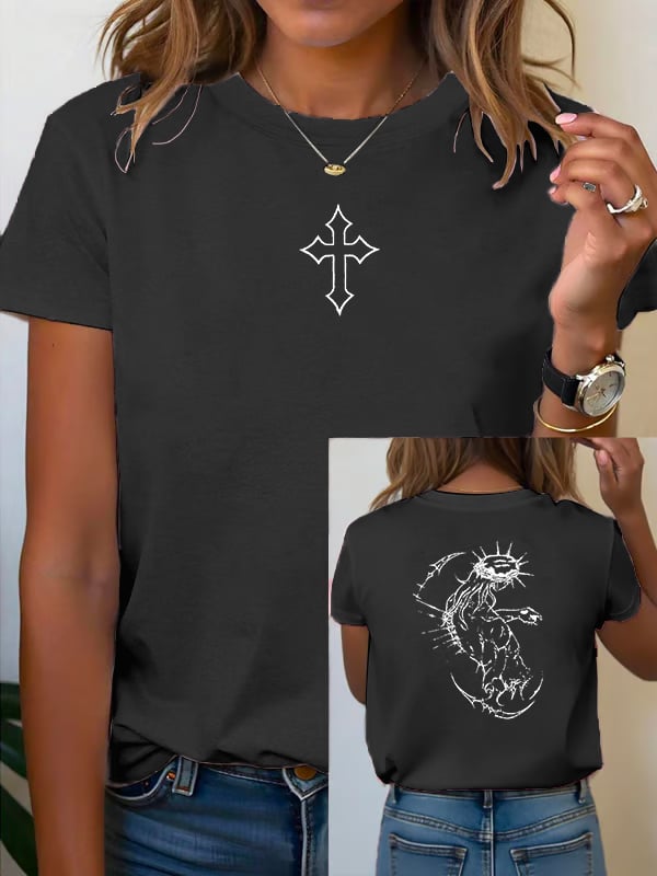 Unisex Fearless Cross Print Acid Washed T-shirt