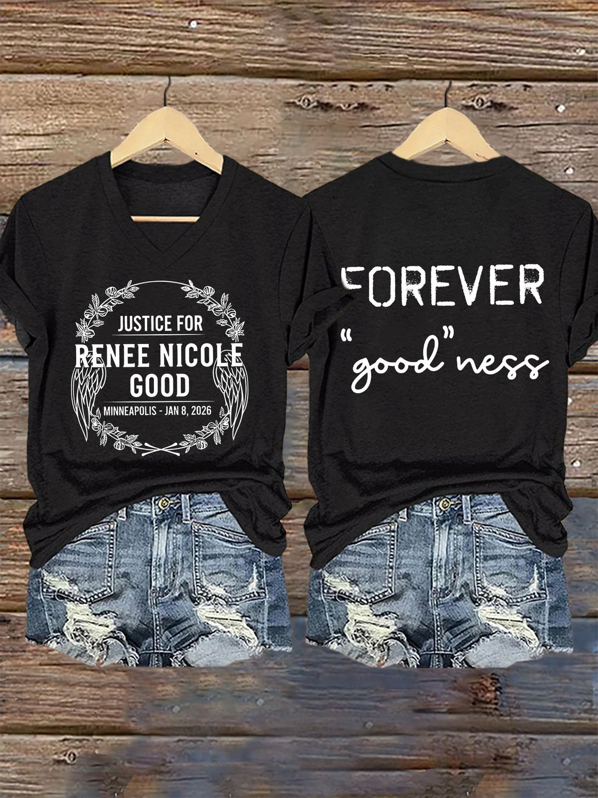 V-Neck Retro Justice For Renee Nicole Good Minneapolis-Jan 8, 2026 Forever "Good"Ness Print T-Shirt