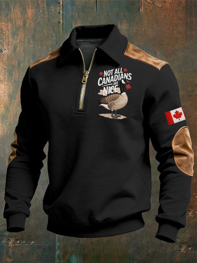 Men's casual Canadian Print Zipper Sweatshirt