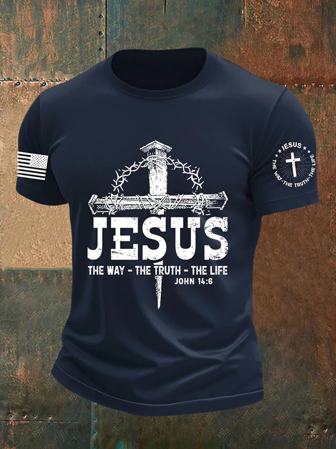 Men's Jesus The Way The TruthThe Life Print Round Neck T-Shirt
