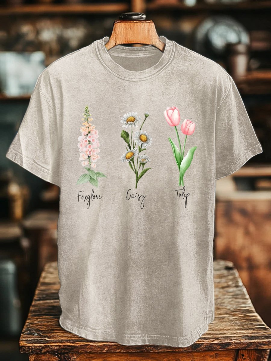 Unisex Floral Fdt Washed Cotton T-Shirt