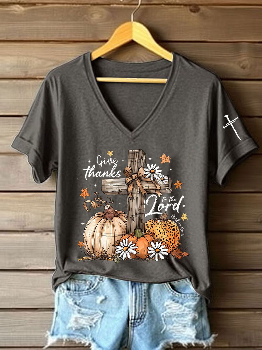 Women's Casual Autumn Faith Pumpkin Print T-shirt