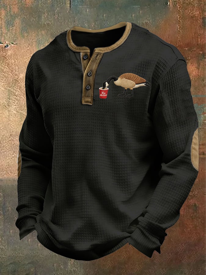 Men's casual Canadian Wolfbird waffle-knit Henley shirt