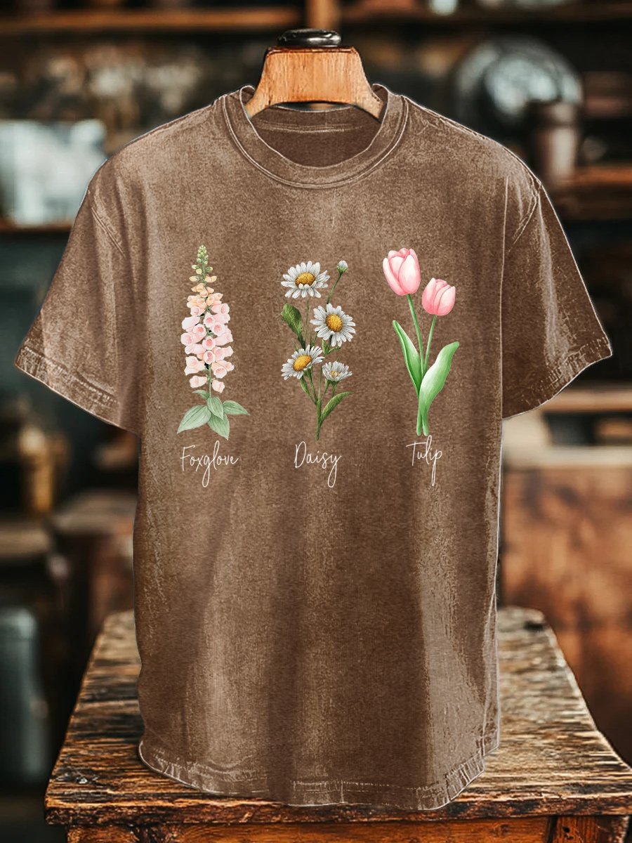 Unisex Floral Fdt Washed Cotton T-Shirt