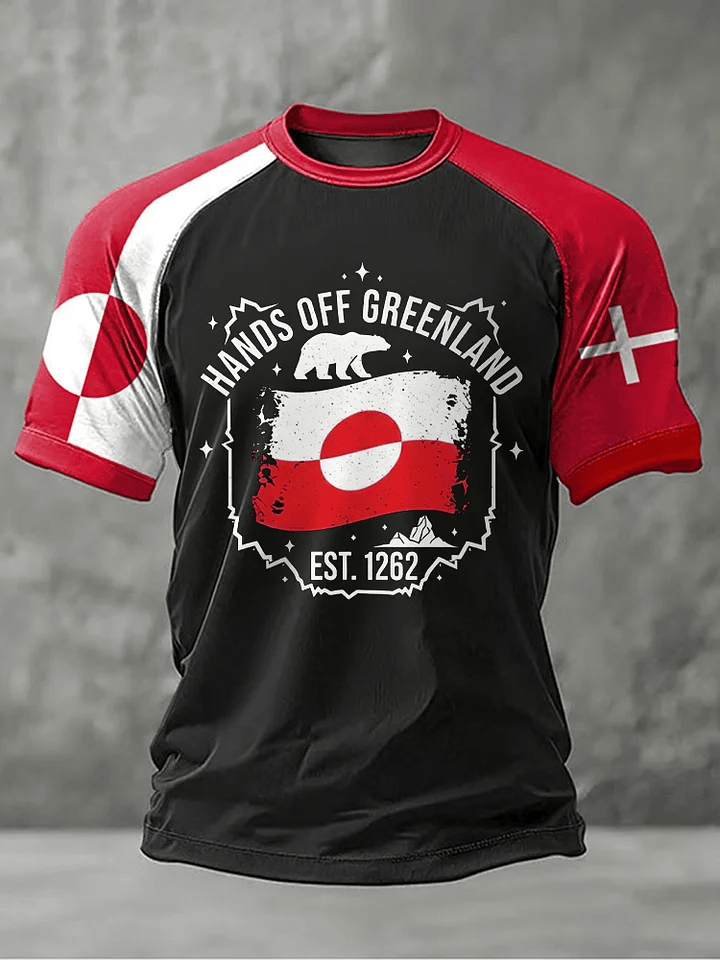 Men's Retro Hands Off Greenland Est. 1262 Print Raglan Sleeve T-Shirt