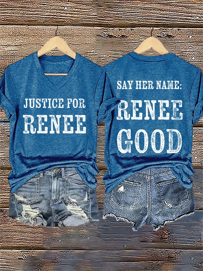 V-Neck Retro Justice For Renee Say Her Name:Renee Nicole Good Print T-Shirt