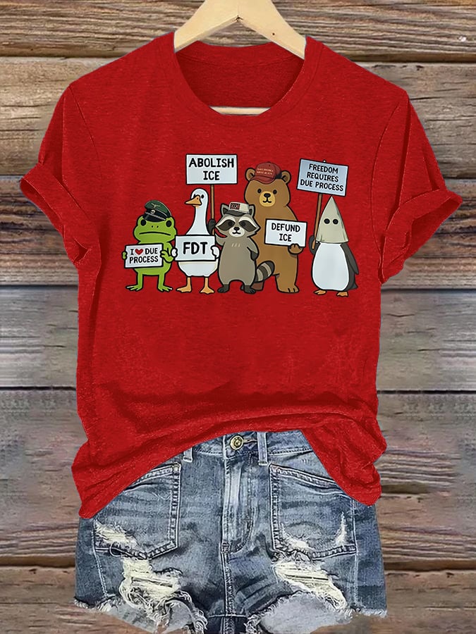 Women's FDT Cartoon animals printed T-shirt