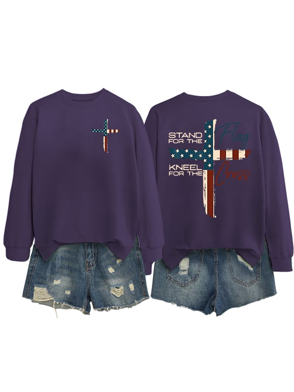 Women's Stand For The Flag Kneel For The Cross Print Sweatshirt