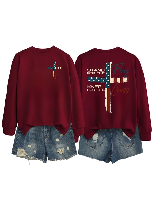 Women's Stand For The Flag Kneel For The Cross Print Sweatshirt