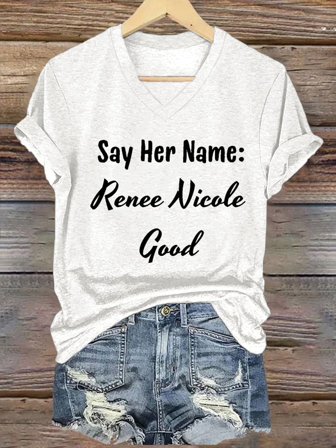Women's Say Her Name Print V Neck T-shirt