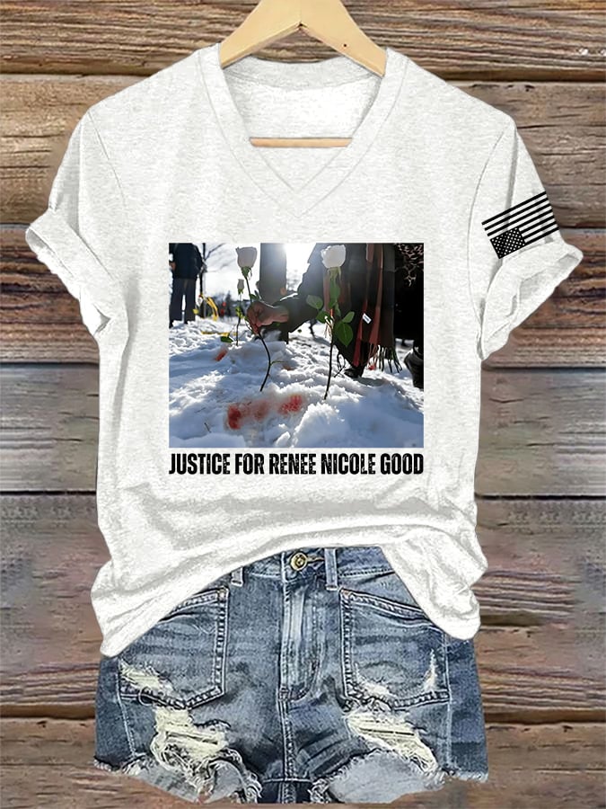 V-Neck Retro Justice For Renee Nicole Good Print T-Shirt