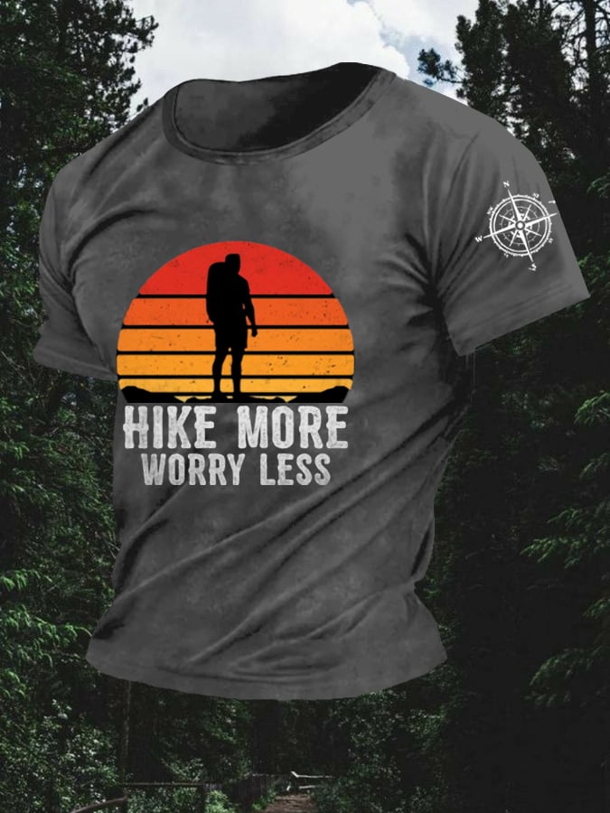 Retro Men's Hike More Worry Less Hiking Print T-Shirt