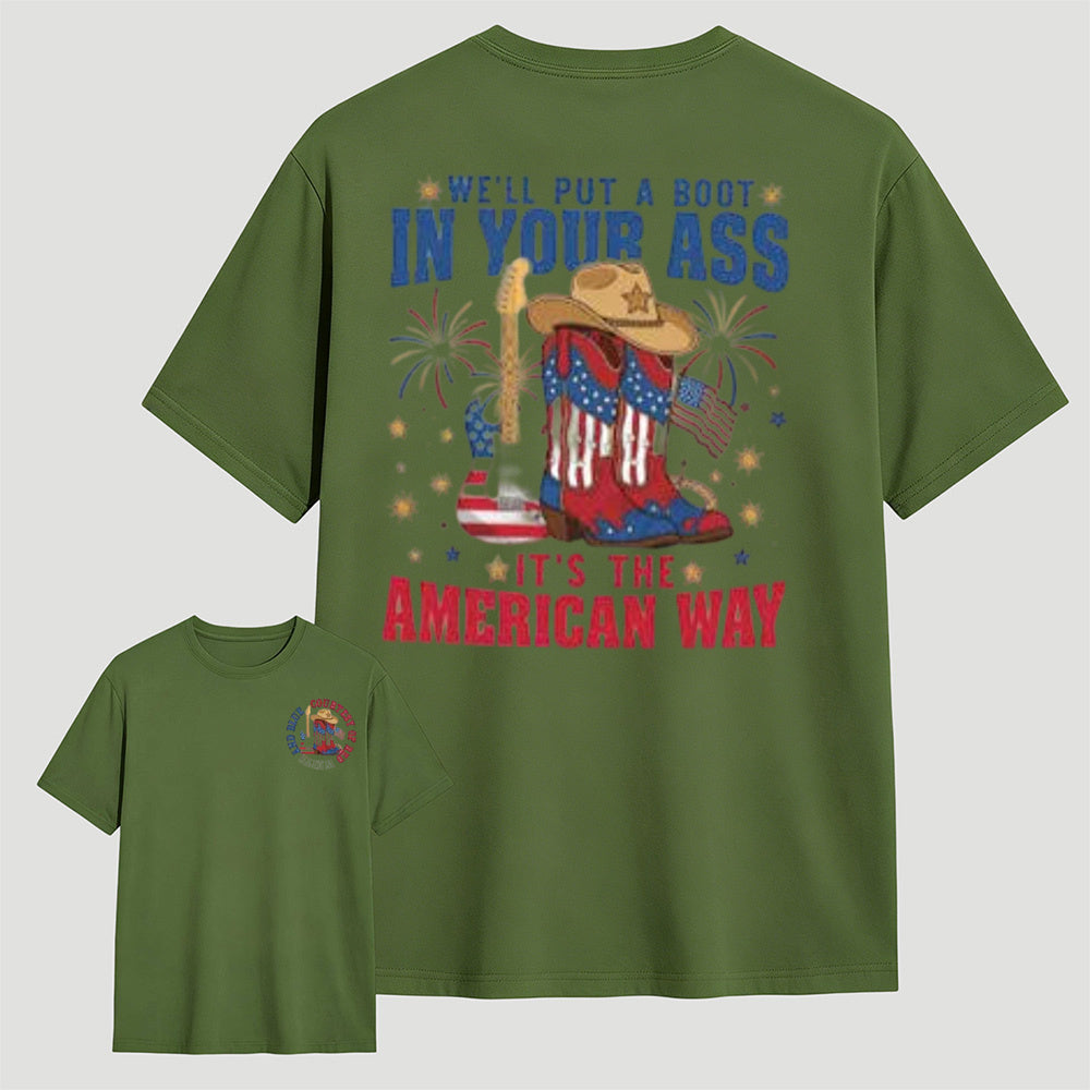 Patriotic Cowboy Boots Guitar Fireworks T-Shirt