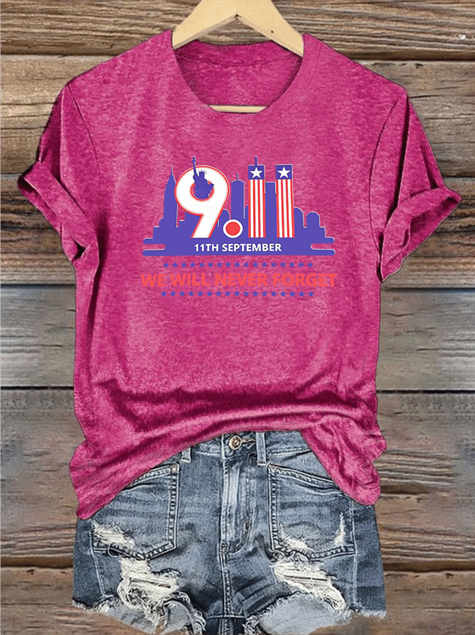 Women's WE WILL NEVER FORGET Print Crew-Neck T-Shirt