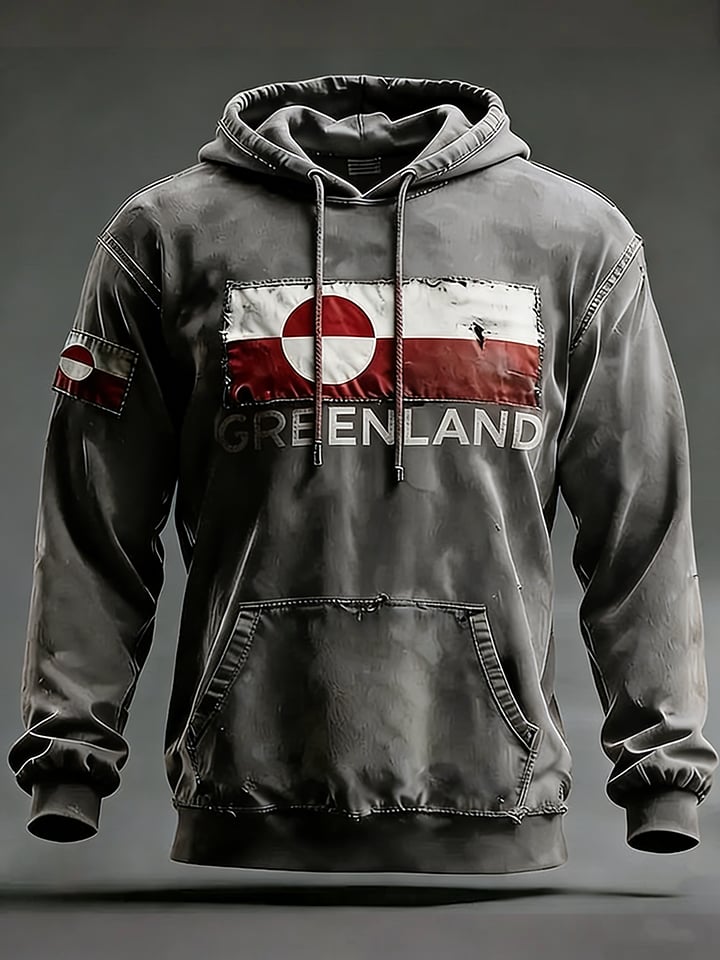 Men's Retro Greenland Print Raglan Sleeve Hoodie