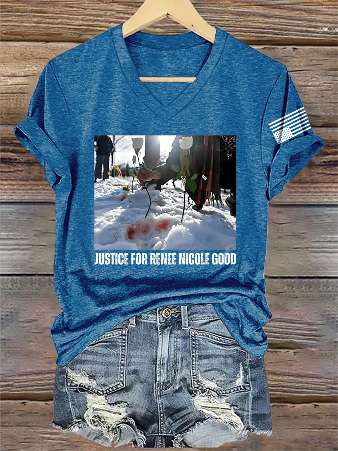 V-Neck Retro Justice For Renee Nicole Good Print T-Shirt