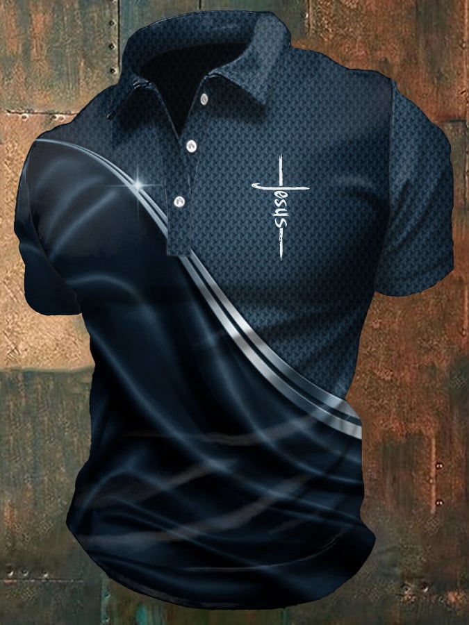 Men's Casual Christian Print Polo Shirt