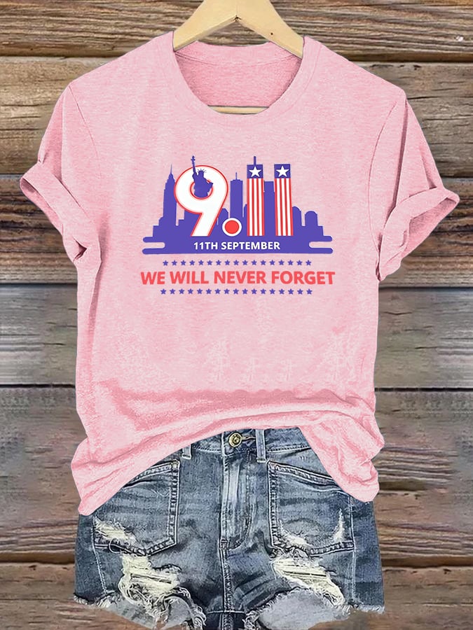Women's WE WILL NEVER FORGET Print Crew-Neck T-Shirt