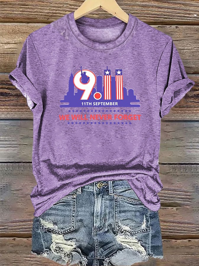 Women's WE WILL NEVER FORGET Print Crew-Neck T-Shirt