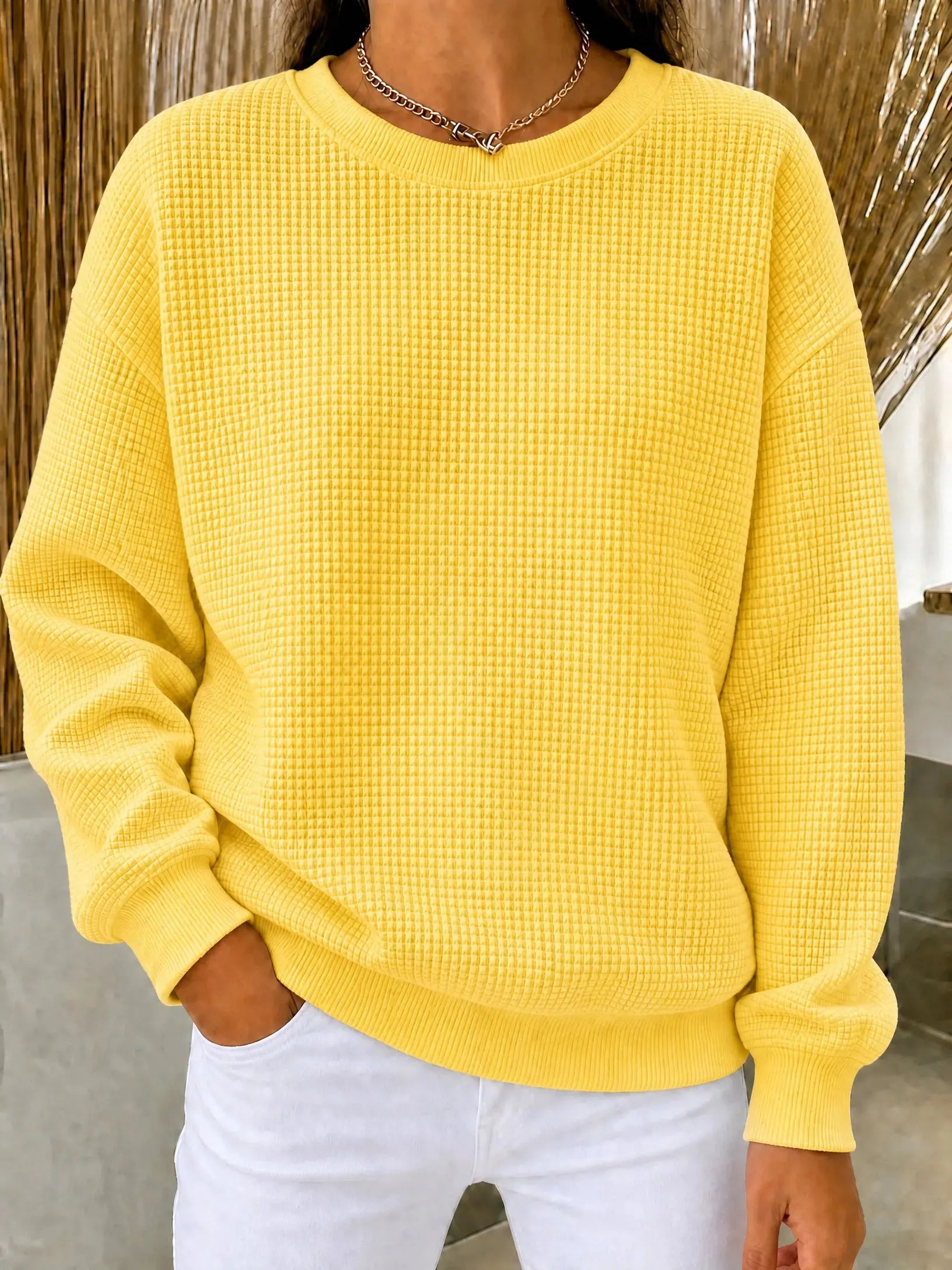 CLEARANCE SALEš„Women's Waffle Knit Crewneck Sweatshirt