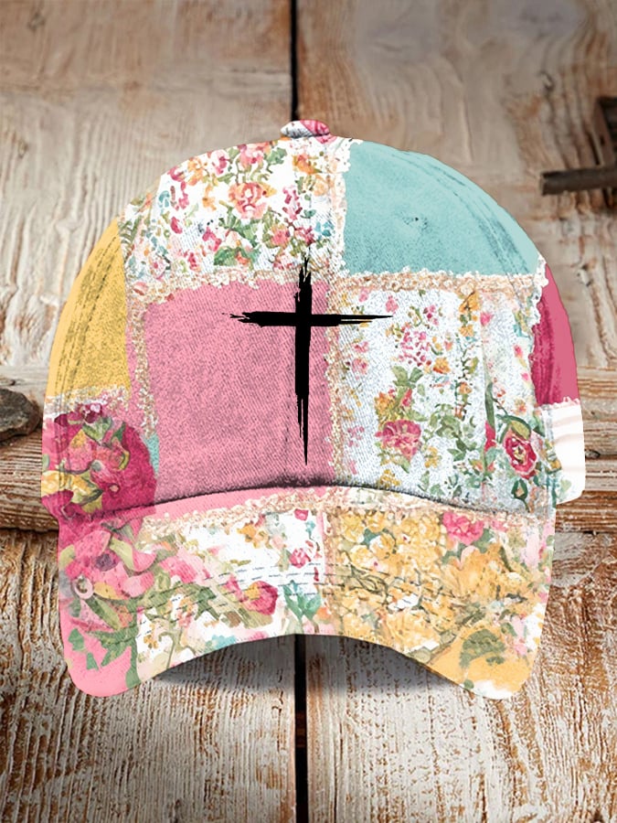 Breast Cancer Flowers Printed Baseball Cap