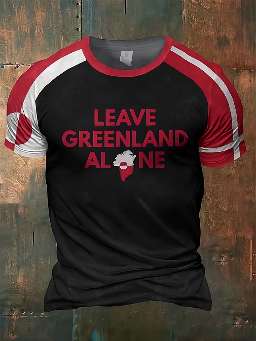 Men's Retro Leave Greenland Alone Print Raglan Sleeve T-Shirt