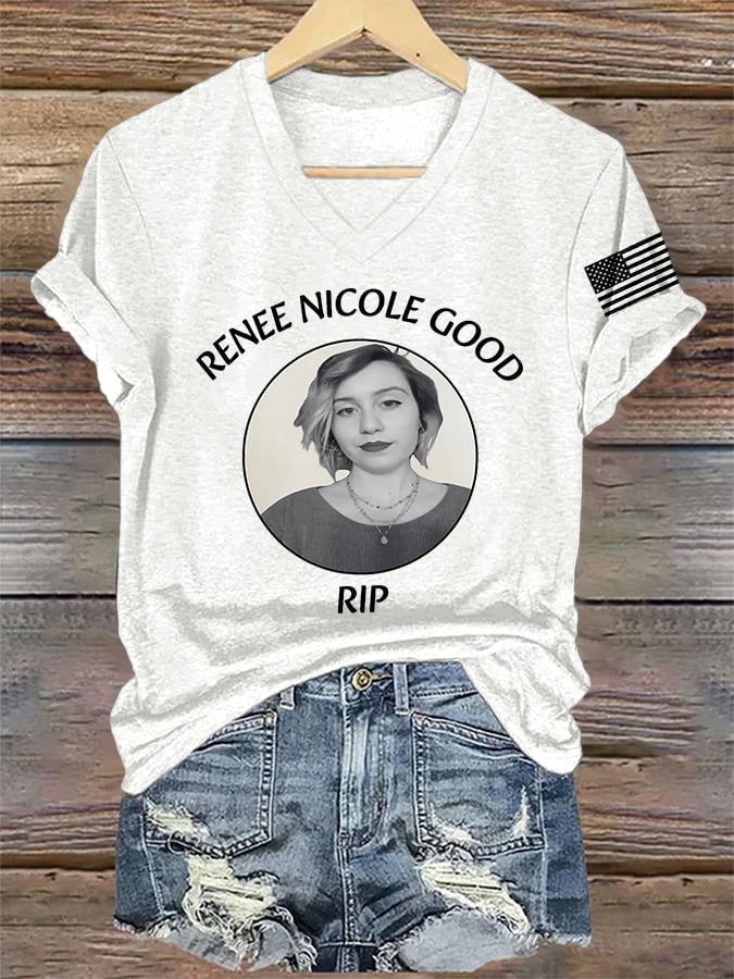 V-Neck Retro Justice For Renee Nicole Good Print T-Shirt