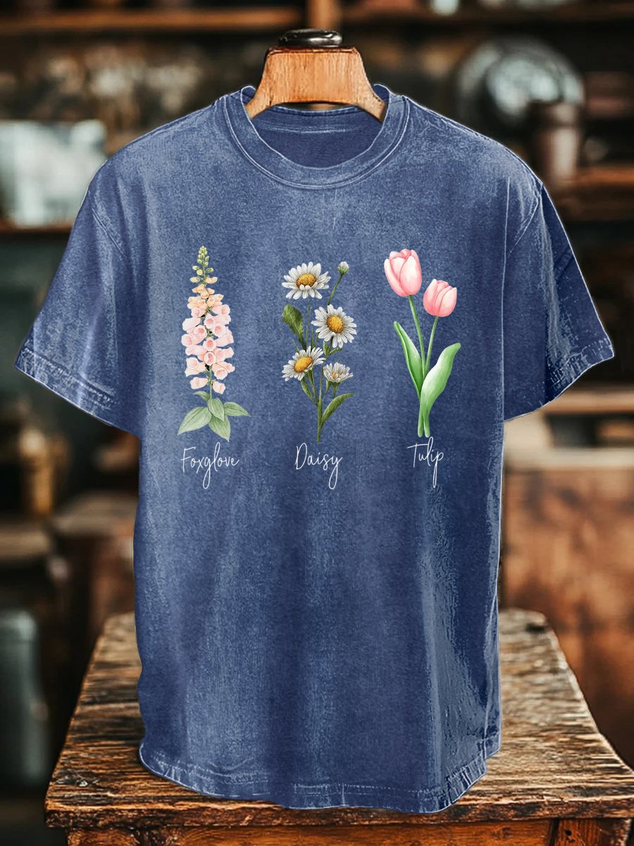 Unisex Floral Fdt Washed Cotton T-Shirt