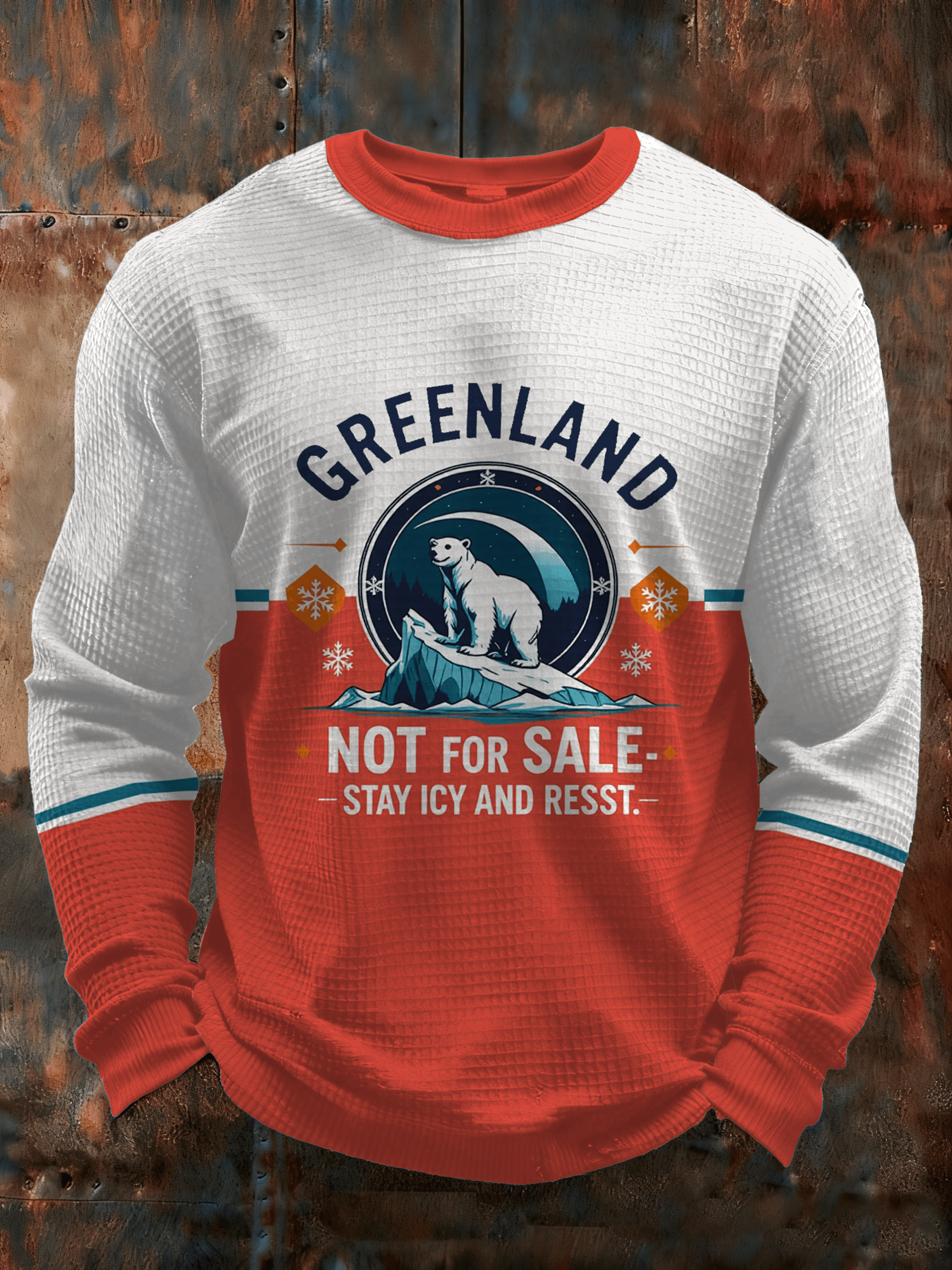 Men's Retro Greenland Not For Sale Stay Icy And Resist Print Casual Long-Sleeved Top