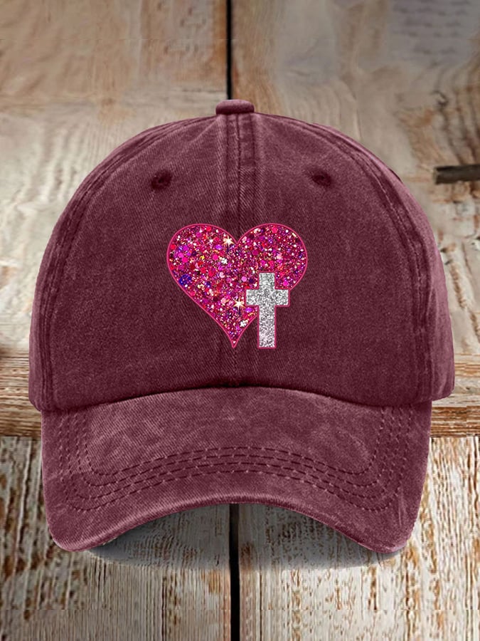 Christmas Faith Love Cross Sequin Print Baseball Cap