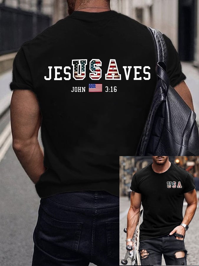 Men's Vintage USA Jesus Saves Printed Round Neck T-Shirt