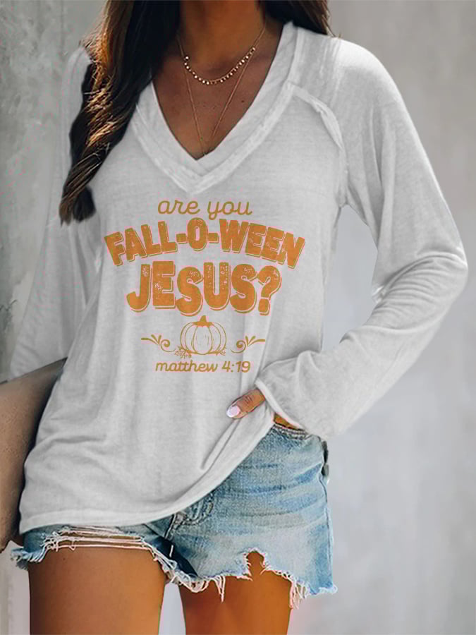 Women's Are You Fall-O-Ween Jesus Print Casual T-Shirt