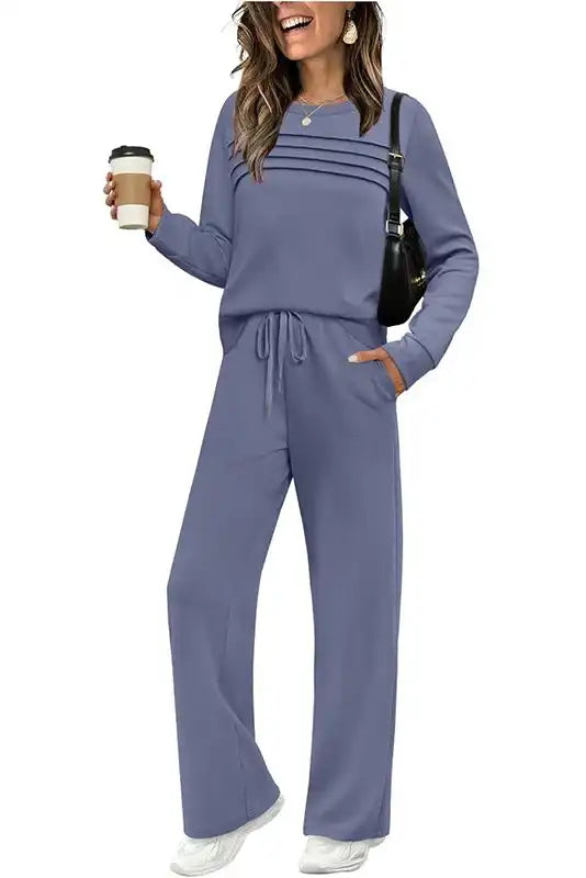 Women's Crew Neck Top & Drawstring Pants Set