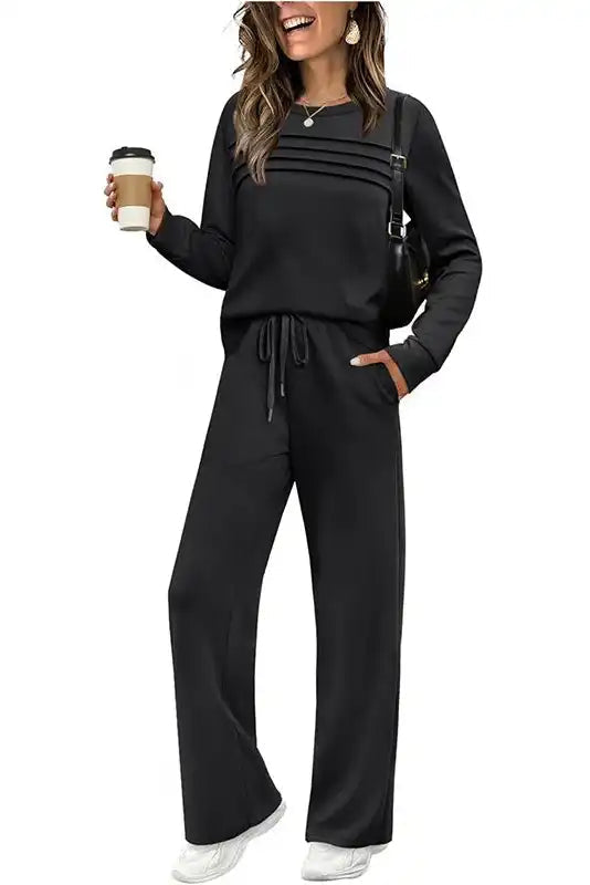 Women's Crew Neck Top & Drawstring Pants Set