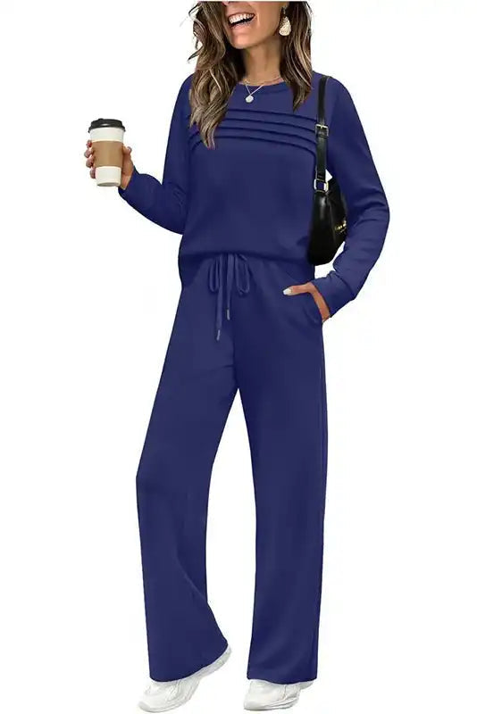 Women's Crew Neck Top & Drawstring Pants Set