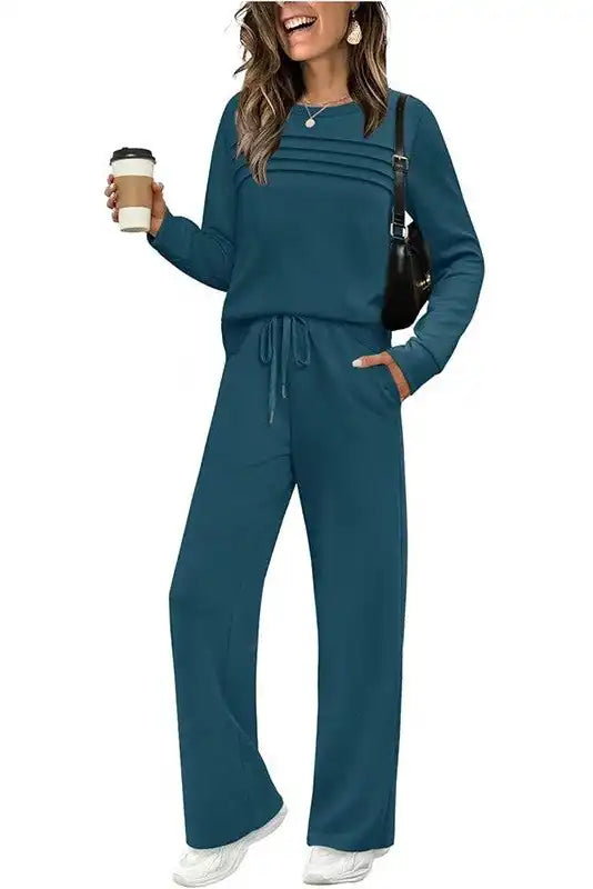 Women's Crew Neck Top & Drawstring Pants Set