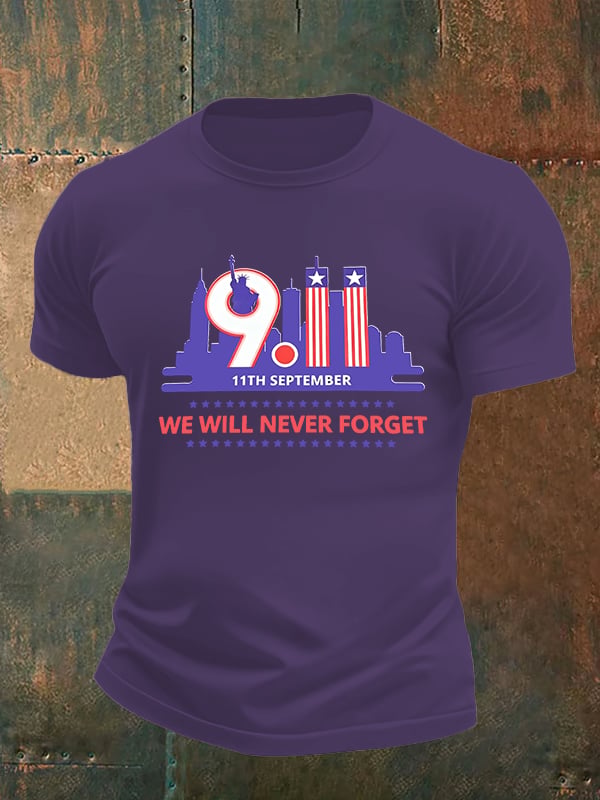 Men's WE WILL NEVER FORGET Print Crew-Neck T-Shirt