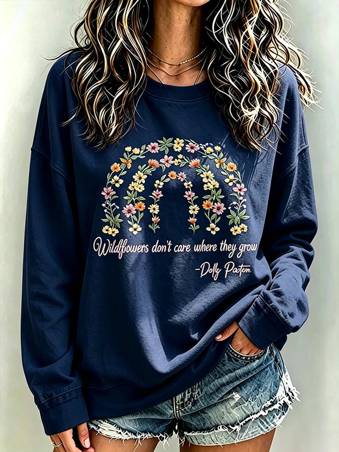 Women's Wildflowers Don'T Care Where They Grow — Dolly Parton Print T-Shirt