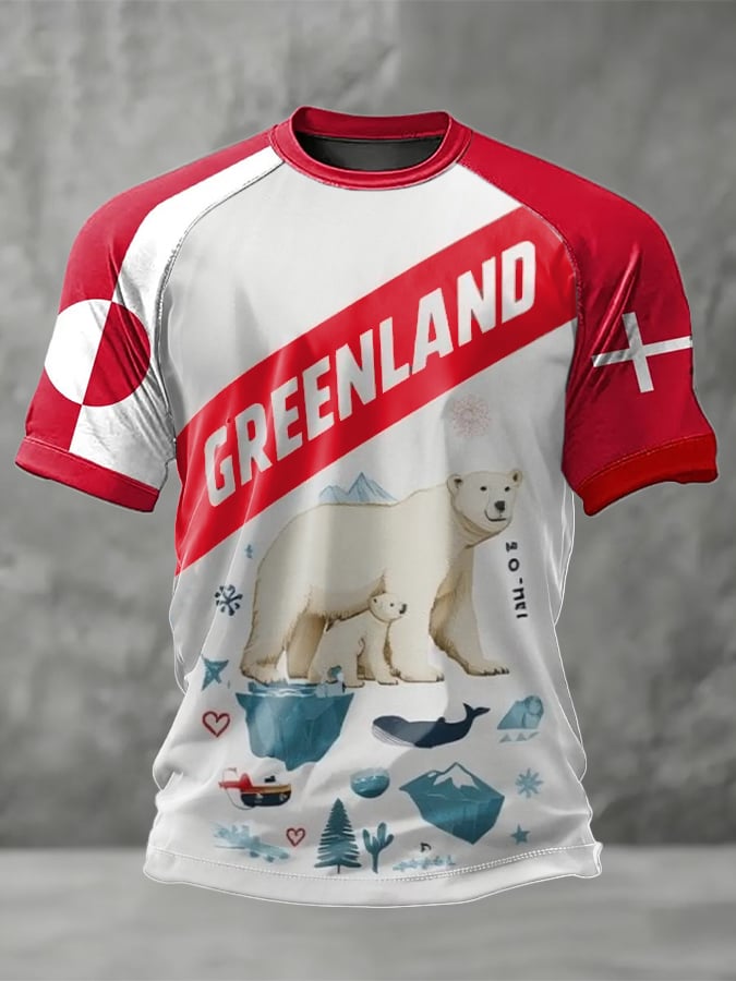 Men's Retro Greenland Print Raglan Sleeve T-Shirt