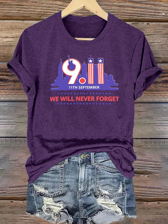 Women's WE WILL NEVER FORGET Print Crew-Neck T-Shirt