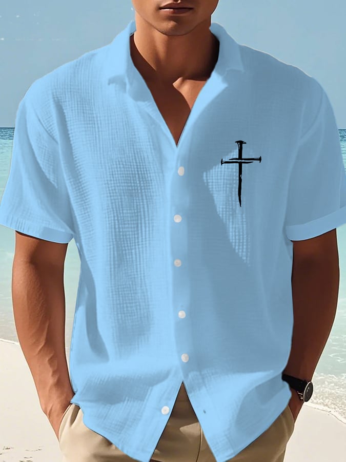 Men's Faith Cross Print Waffle Shirt